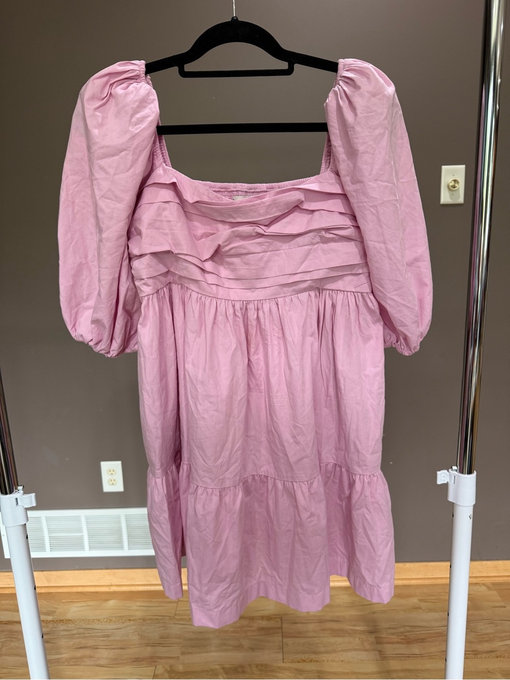 Abercrombie & Fitch Pink Puff Sleeve Tiered Mini Dress